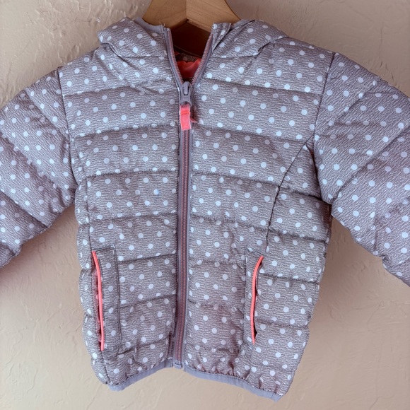 Rokka & Rolla Gray Polka Dot Kids Puffer Jacket Coat Hooded Girls 2T - Picture 2 of 9